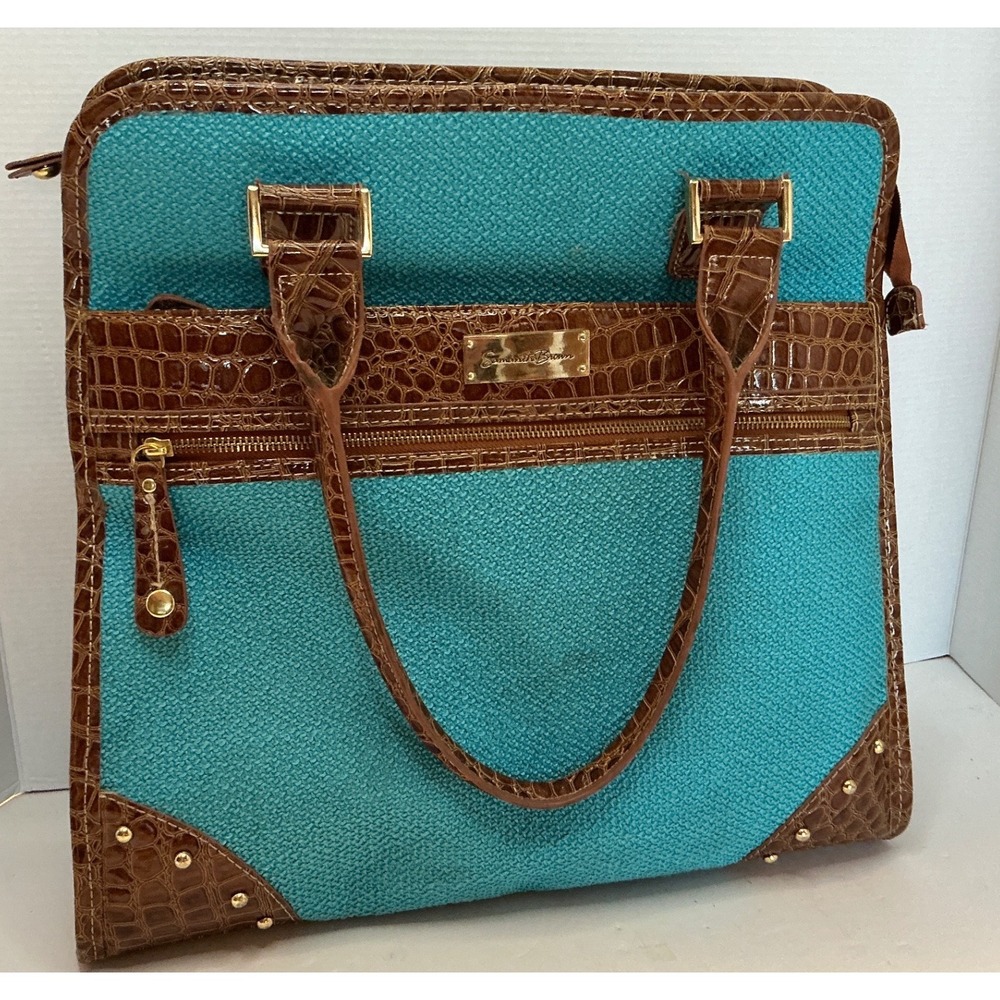 Samantha Brown Tote Bag Croc Trim Turquoise Woven Travel Shoulder Bag Large Chic
